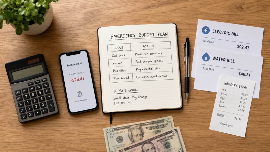 What to do when you have no money – emergency budget plan with bills and calculator